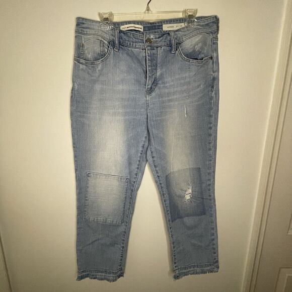 Pilcro & The Letterpress Hyphen Light Wash Patchwork Cropped Jeans Size 30 - Picture 1 of 9